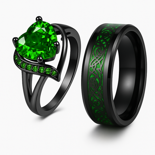 Morvella™ Eternal Bond Couple Rings - Green